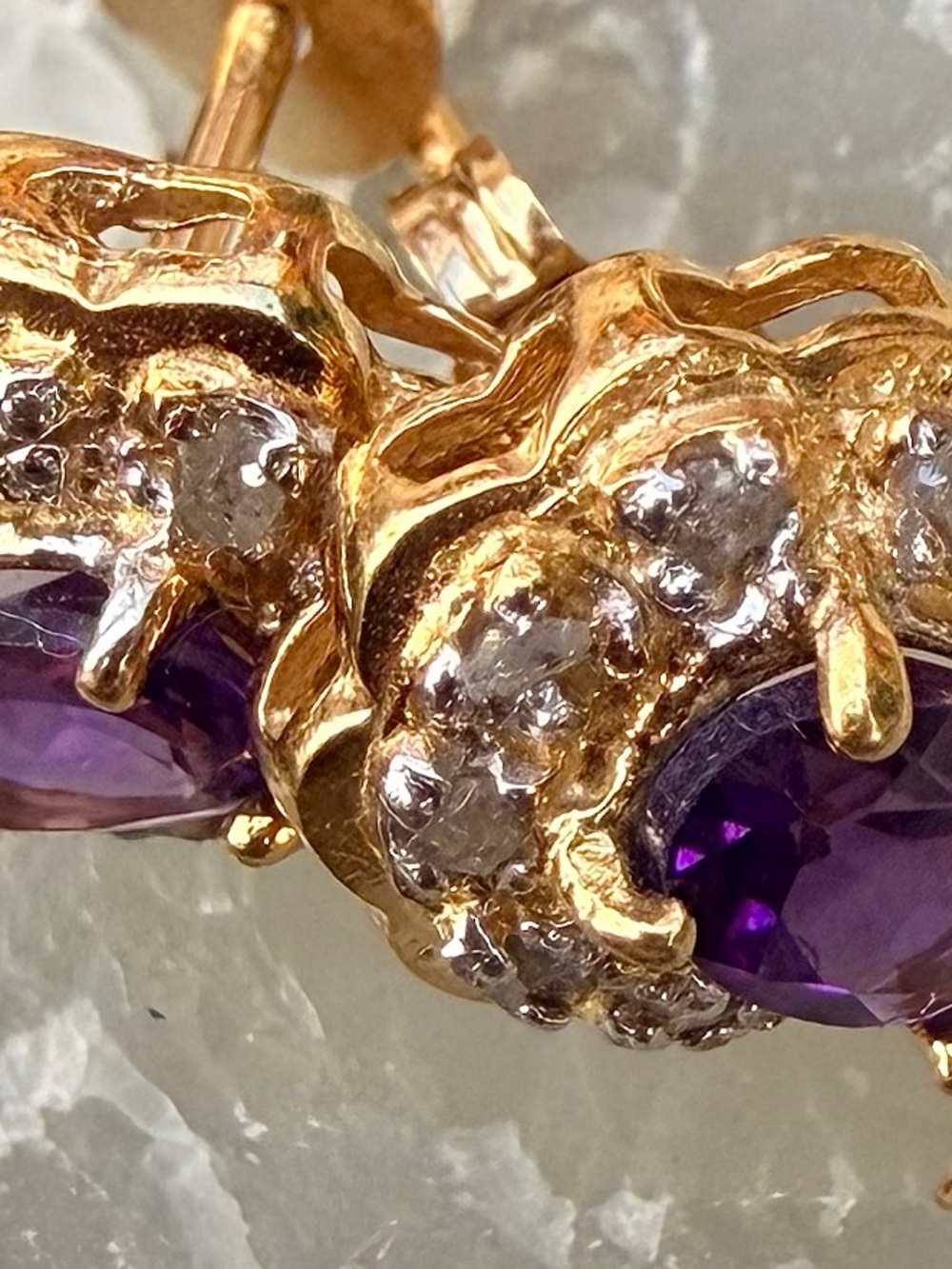 Amethyst & Diamond Earrings 18K Gold Over Sterling Silver 1.90 CTW - Picture 7 of 13